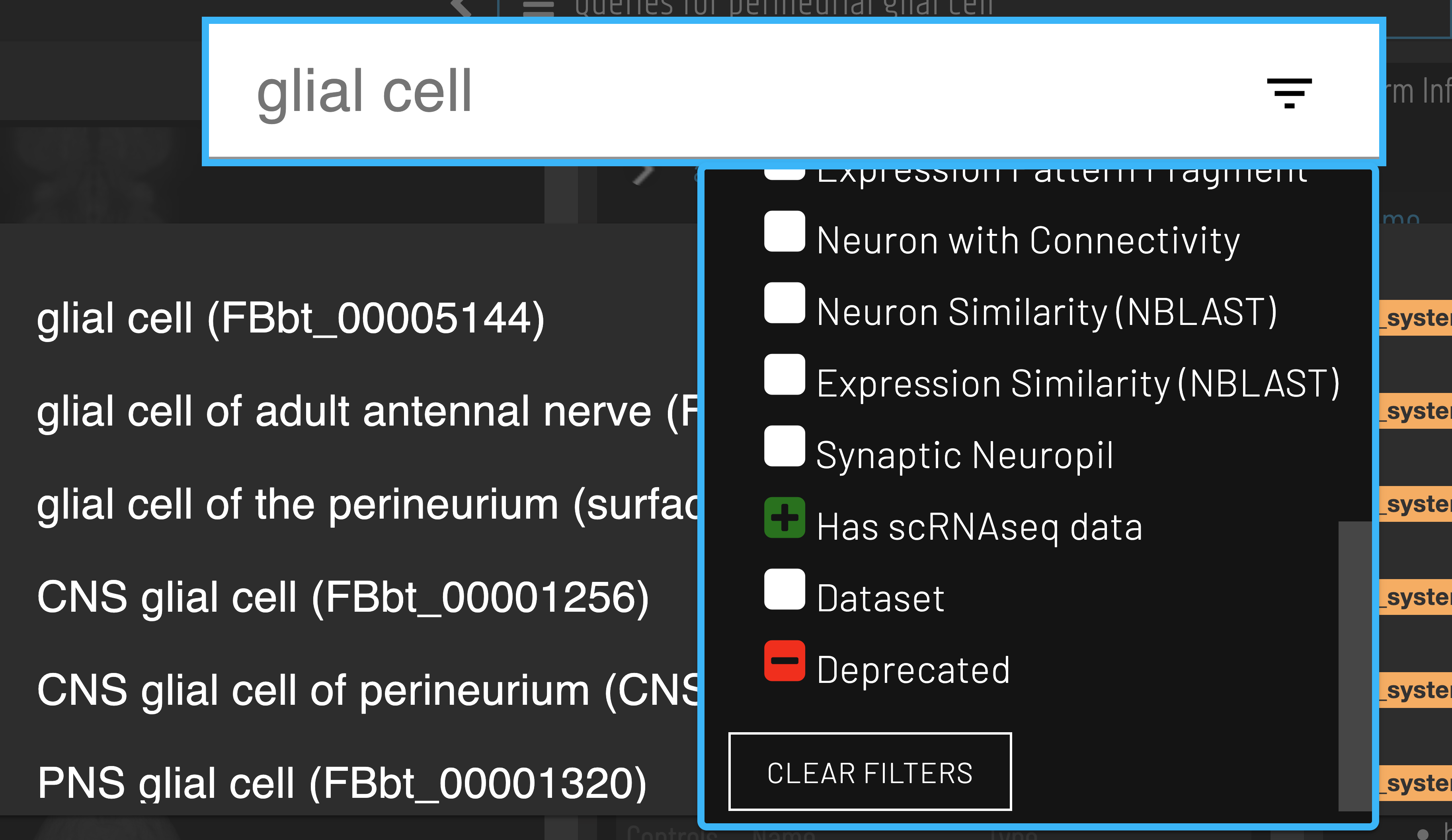 scRNAseq filtered search